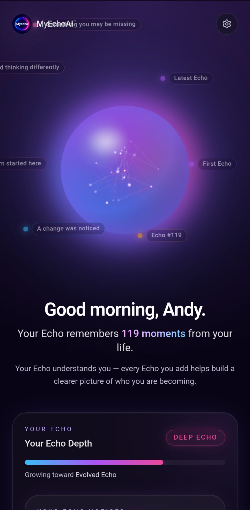MyEcho timeline of past conversations and key moments